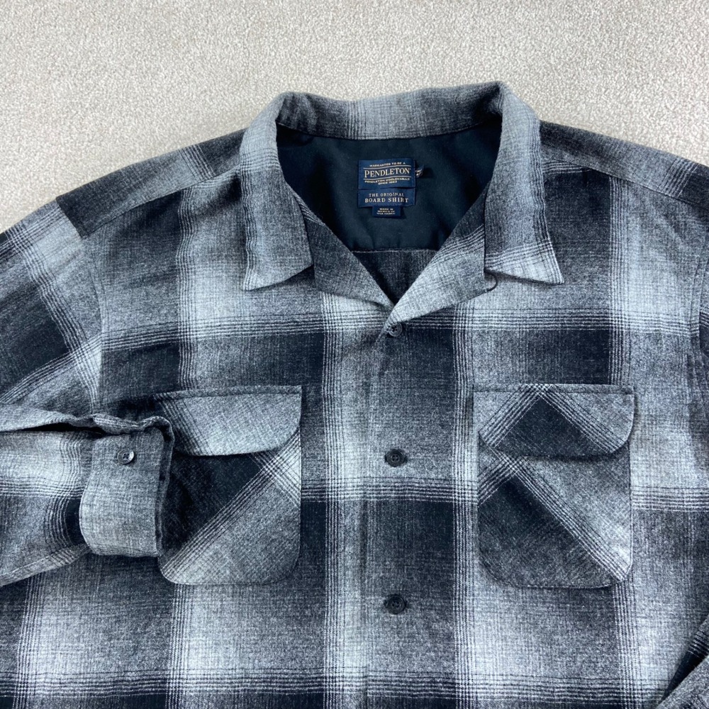 Pendleton Board Shirt Mens 4XT Grey Black Wool Shadow Plaid Flannel Button Up